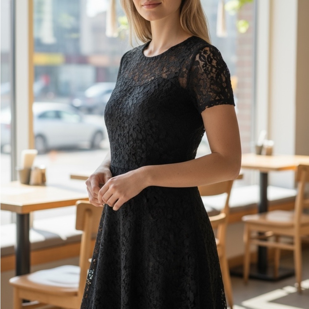 Amoluv‎ NWT women’s M Elegant Black Lace Midi Dress